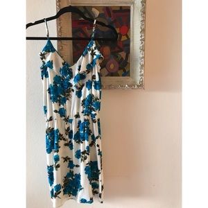 White/blue floral dress.